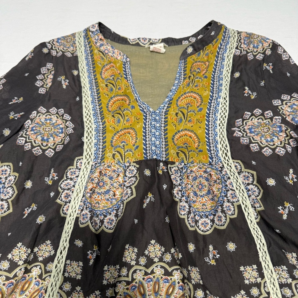 Sundance Cotton Carrina Boho Hi-Lo Floral Print Lined Top Fall Print Large